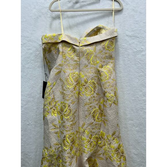 NWT Mac Duggal 66801 Metallic Brocade Strapless Bustier Gown Lemon Size 14W - Picture 9 of 14